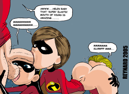 Mr. Extraordinaire getting his bone deep throated by Mrs. Extraordinaire  while Violet slurps his testicles and Dash slurps out Mrs. Incredibles'  puss. â€“ Incredibles Porn
